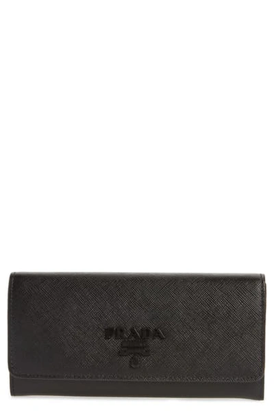 Shop Prada Monochrome Saffiano Leather Wallet In Nero