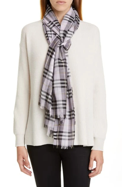 Shop Burberry Vintage Check Wool & Silk Scarf In Lavender