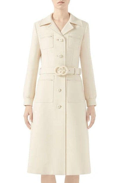 Shop Gucci Interlocking-g Belt Wool Coat In Gardenia