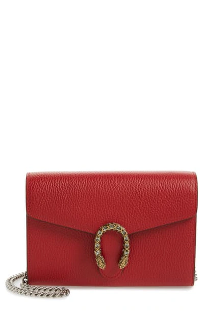 Shop Gucci Leather Wallet On A Chain In Red/ Black Diamond