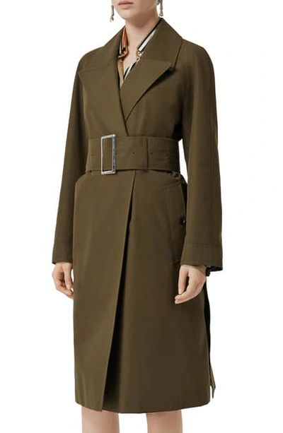 Shop Burberry Camelford Belted Wrap Coat In Dark Military Khaki