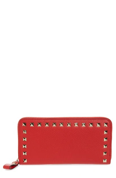 Shop Valentino Rockstud Continental Leather Wallet In Rouge Pur