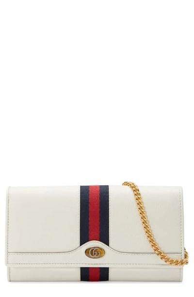 Shop Gucci Leather Continental Wallet On A Chain In Mystic White/ Blue Red Blue