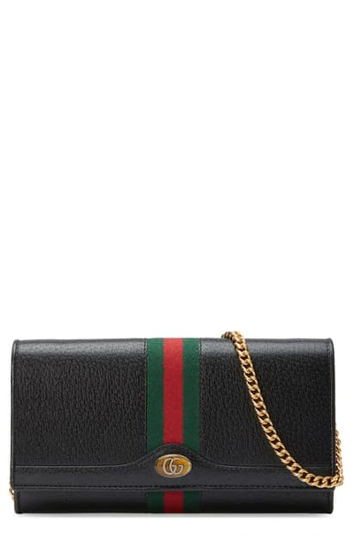 Shop Gucci Leather Continental Wallet On A Chain In Nero/ Vert Red Vert