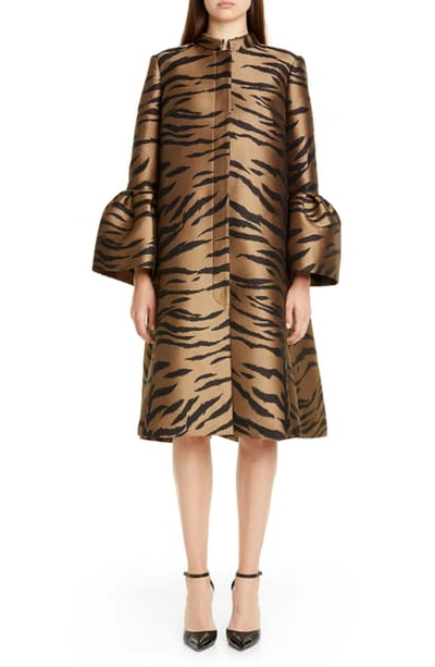 Shop Carolina Herrera Tiger Jacquard Cape Coat In Brown Multi