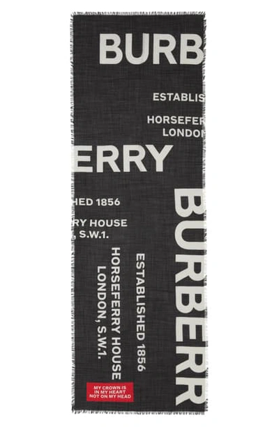 Shop Burberry Logo Graphic Wool & Silk Scarf In Black