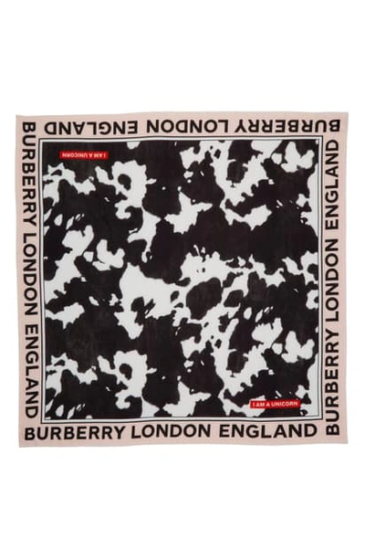 Shop Burberry Cow Unicorn Cotton & Silk Square Scarf In Black