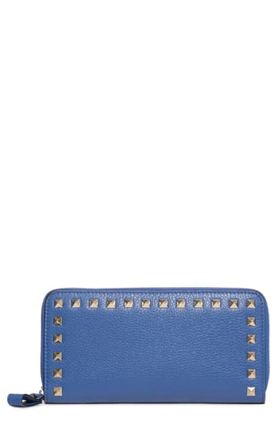 Shop Valentino Rockstud Continental Leather Wallet In Baltique