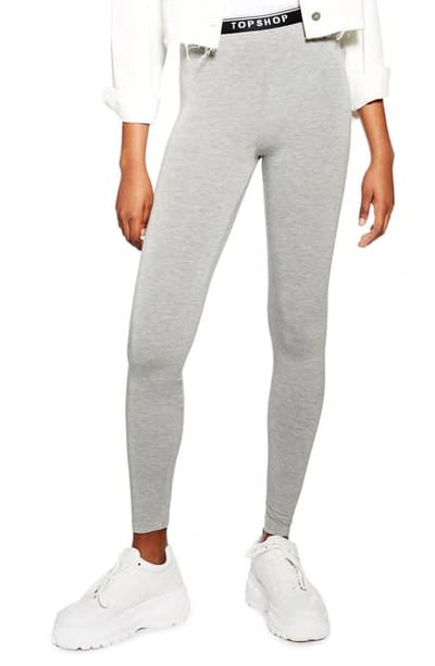 Topshop Branded Elastic Leggings In Grey Marl