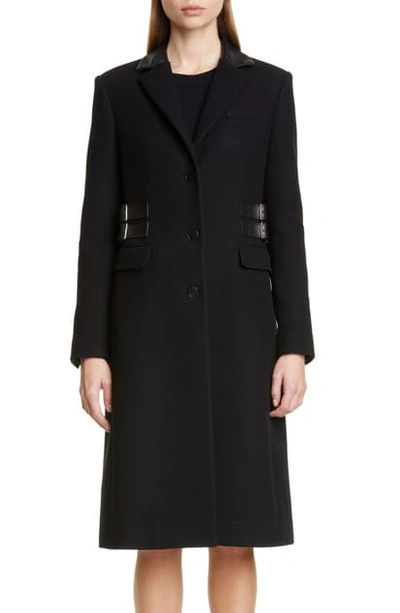 Shop Altuzarra Leather Trim Wool Blend Coat In Black