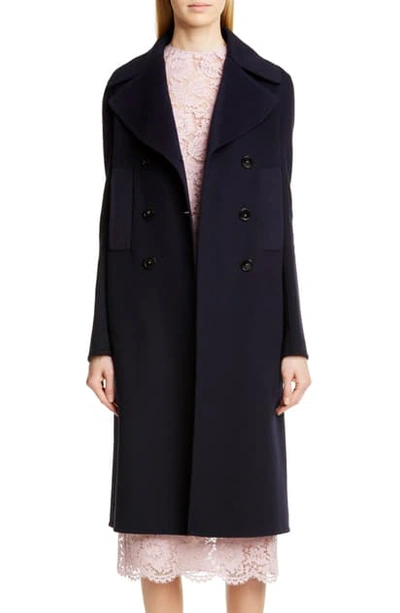 Shop Valentino Double Face Cashmere Coat In Navy