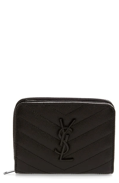 Shop Saint Laurent Small Monogram Grained Leather Wallet In Noir