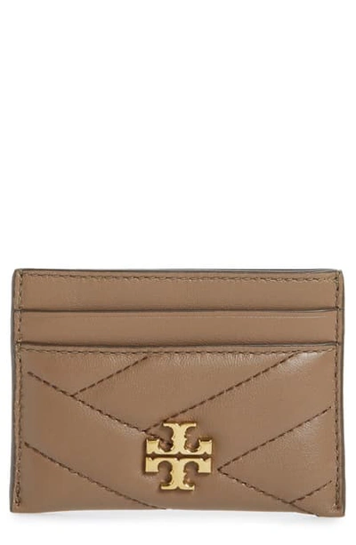 Shop Tory Burch Kira Chevron Leather Card Case In Classic Taupe