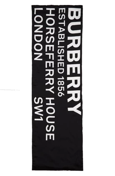 Shop Burberry Logo Graphic Puffer Silk Scarf In Black/ White