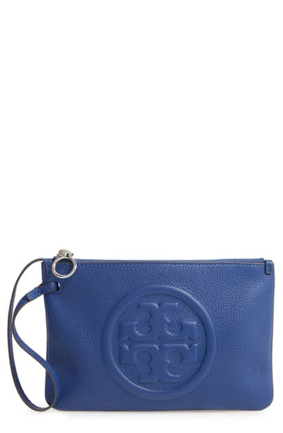 Shop Tory Burch Perry Leather Wristlet In Bright Indigo