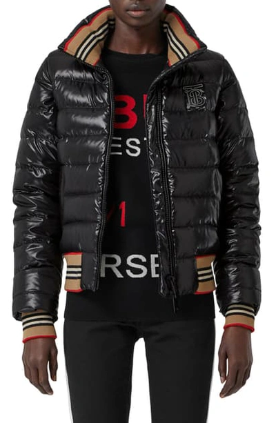 Shop Burberry Hessle Detachable Sleeve Icon Stripe Down Puffer Jacket In Black