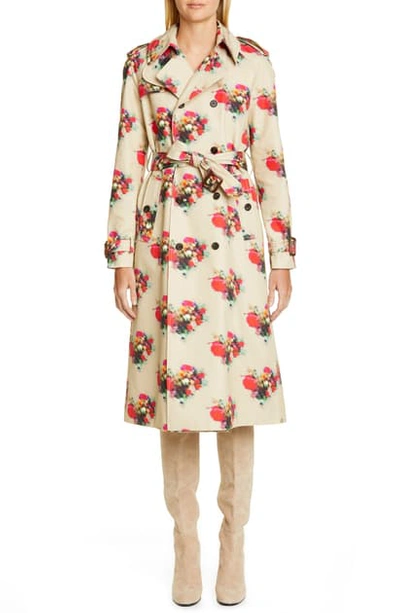 Shop Adam Lippes Floral Print Cotton Twill Trench Coat In Khaki Floral