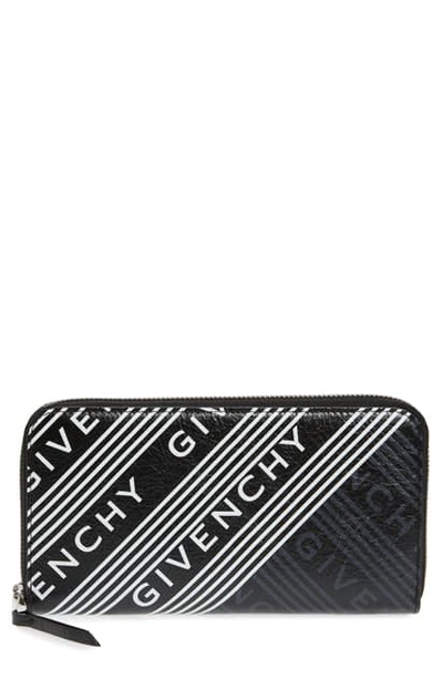 Shop Givenchy Logo Print Leather Zip Wallet In Black