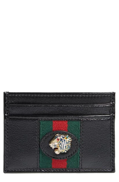 Shop Gucci Leather Card Case In Nero/ Vert Red Multi