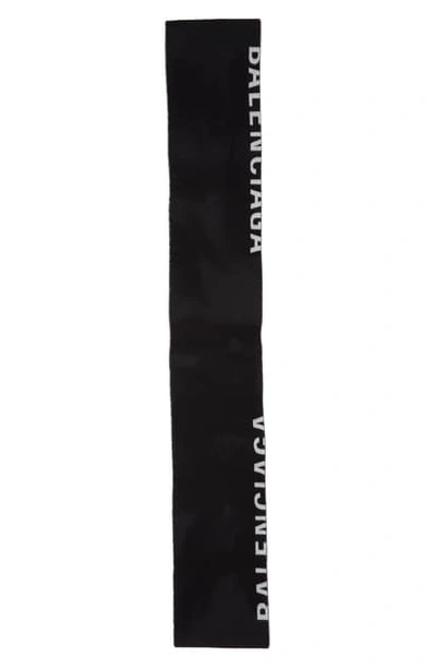 Shop Balenciaga Logo Wool Scarf In Black/ White