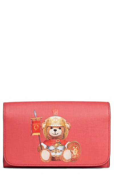 Shop Moschino Gladiator Teddy Leather Wallet On A Chain - Red In Fantasy Print Red