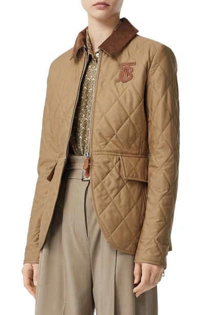 Shop Burberry Ongar Monogram Motif Quilted Coat In Honey