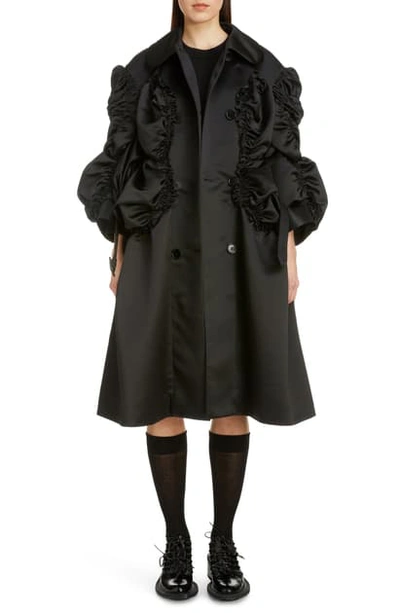 Shop Simone Rocha Belted Shirred Satin Coat In Black