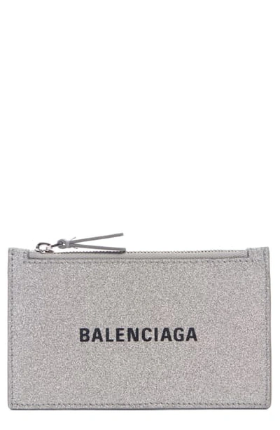 Shop Balenciaga Everyday Zip Leather Card Case In Silver