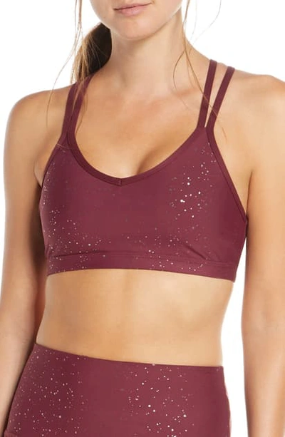 Double Back Alloy-speckled Sports Bra In Burgundy Gunmetal Speckle