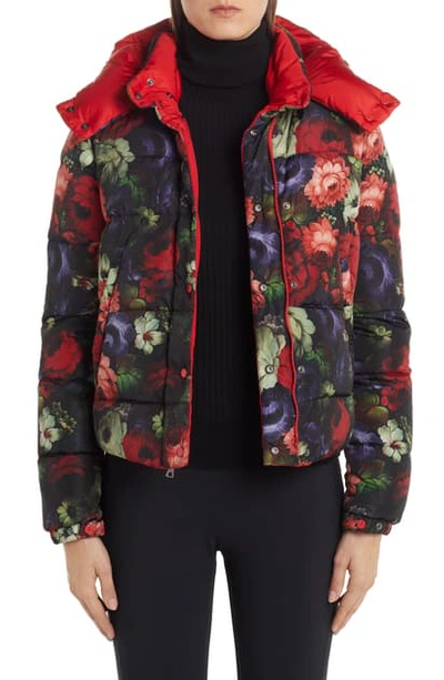 Shop Moncler Koura Reversible Floral Print Down Jacket In Red