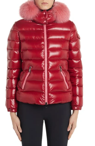 Shop Moncler Badyfur Quilted Down Puffer Jacket With Removable Genuine Fox Fur Trim In Red