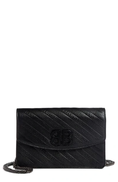 Shop Balenciaga Bb Leather Wallet On A Chain In Noir