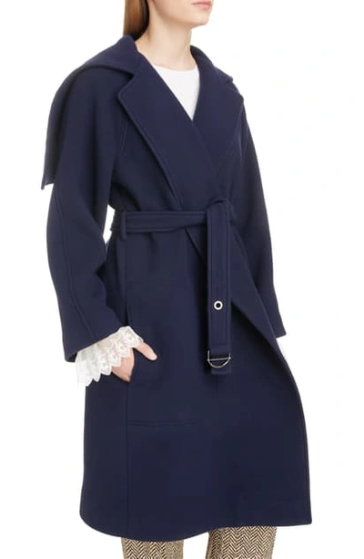 Shop Chloé Iconic Exaggerated Collar Wool Blend Coat In Evening Blue