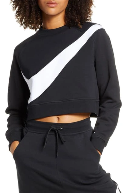 Nike Sportswear Swoosh Cropped Crewneck Sweatshirt In Black/ White |  ModeSens