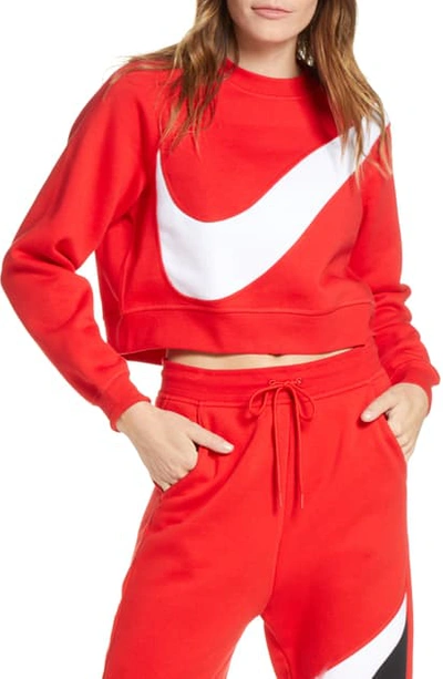 Shop Nike Sportswear Swoosh Cropped Crewneck Sweatshirt In University Red/ White
