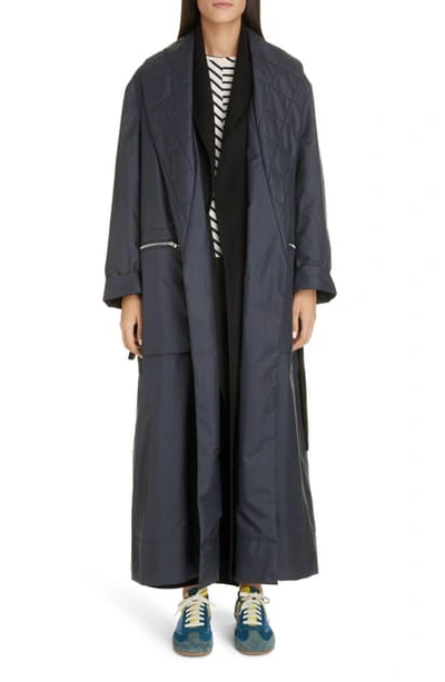 Shop Loewe Double Layer Wrap Coat In Navy/ Black