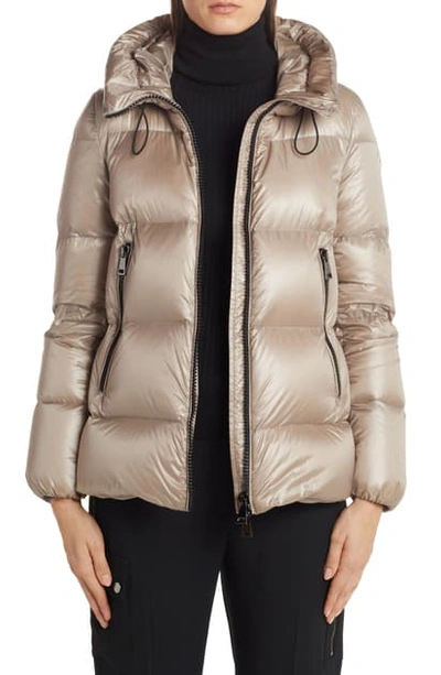 Shop Moncler Serite Hooded Quilted Down Puffer Jacket In Champagne