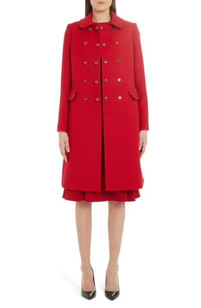 Shop Dolce & Gabbana Logo Snap Double Breasted Wool Coat In Bordeaux