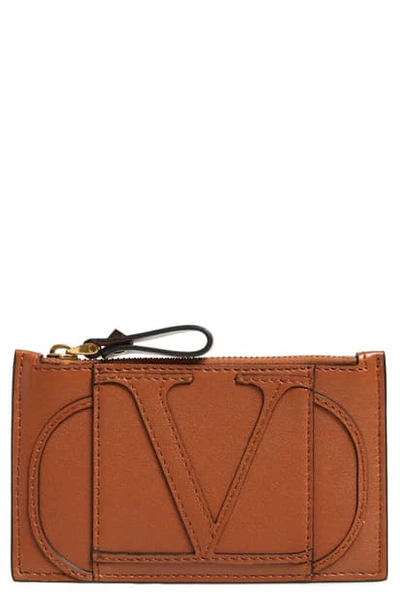 Shop Valentino Go Logo Leather Card Case In Selleria/ Rouge Pur