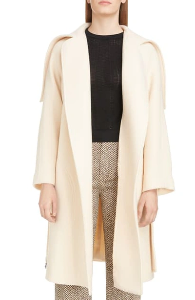 Shop Chloé Iconic Exaggerated Collar Wool Blend Coat In Seedpearl Beige