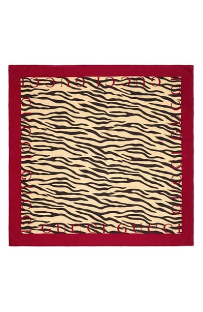 Shop Gucci Tiger Stripe & Logo Print Silk Scarf In Black/ Red
