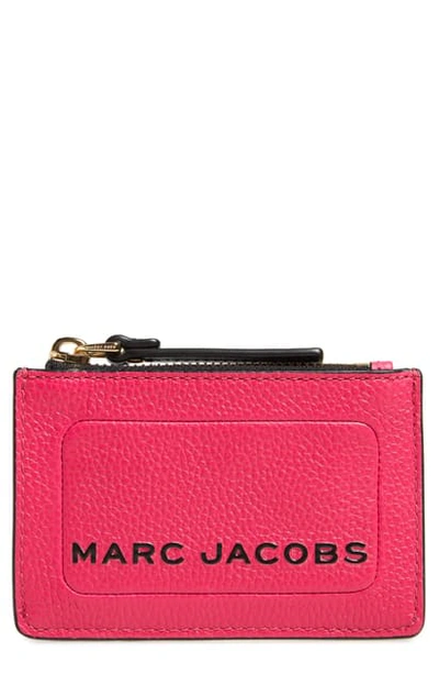 Shop The Marc Jacobs Logo Leather Zip Card Case In Diva Pink