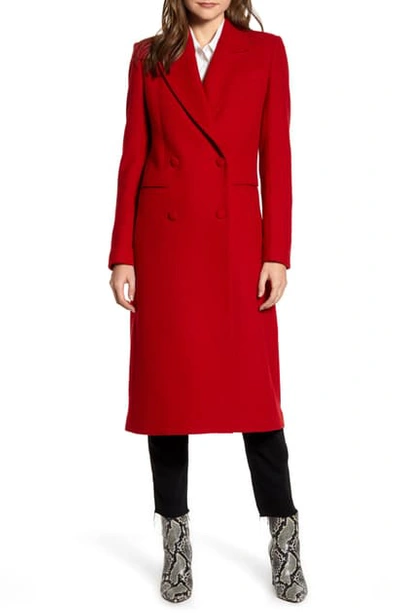 Shop Avec Les Filles Double Breasted Wool Blend Coat In Red