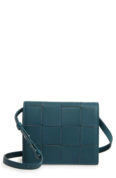 Shop Bottega Veneta Intrecciato Leather Wallet On A Strap In Petroleum Blue