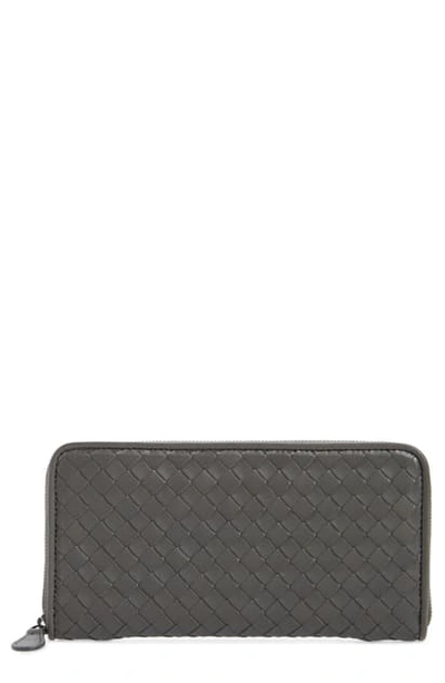 Shop Bottega Veneta Intreccio Zip Around Leather Wallet In New Light Grey