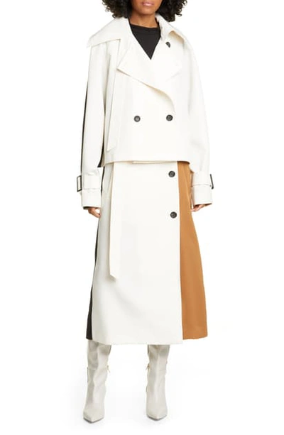 Shop Tibi Colorblock Techy Twill Convertible Trench Coat In Ivory Multi