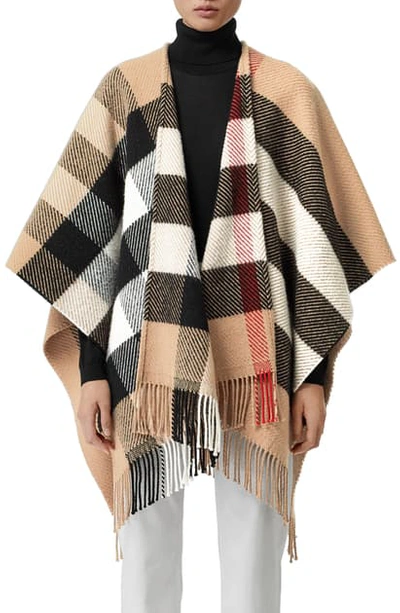 Shop Burberry Mega Check Wool & Cashmere Cape In Camel