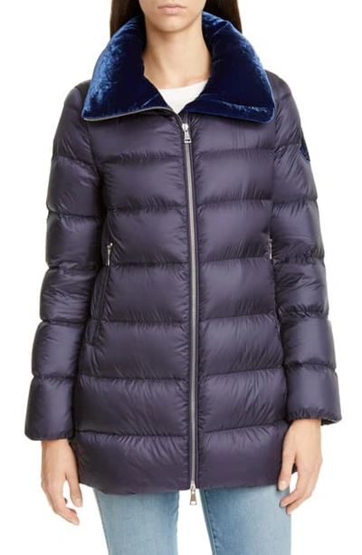 Shop Moncler Torcon Velvet Collar Down Puffer Coat In Blue