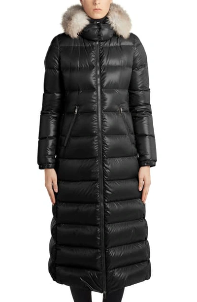 Shop Moncler Hudson Long Quilted Down Coat With Genuine Fox Fur Trim In Black