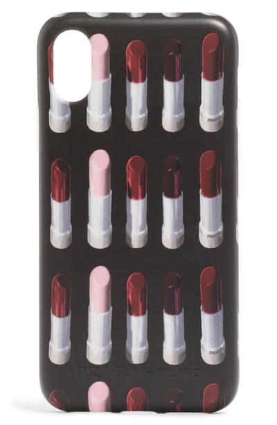 Shop Prada Lipstick Rubber Iphone X Case In Nero